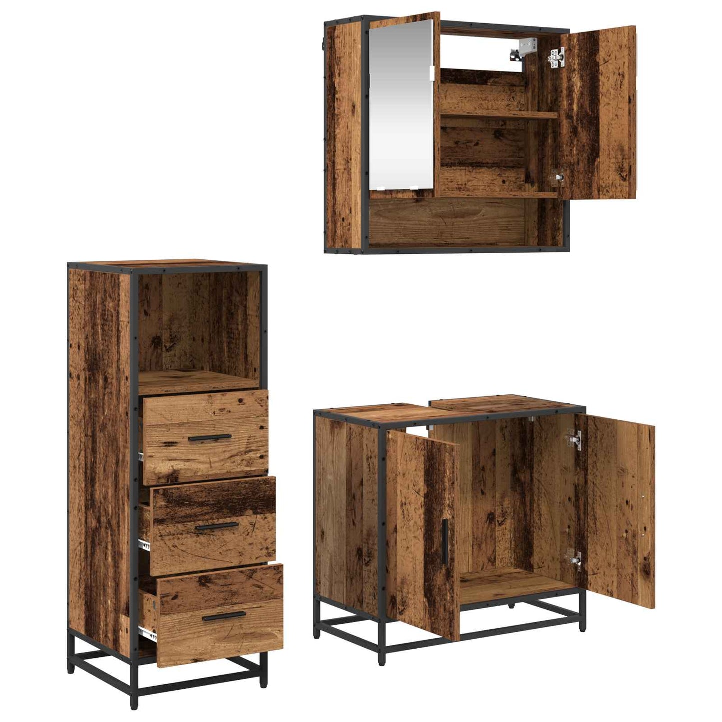 vidaXL Badezimmermöbel-Set mit Schubladen 3 pcs Altholz Holzwerkstoff