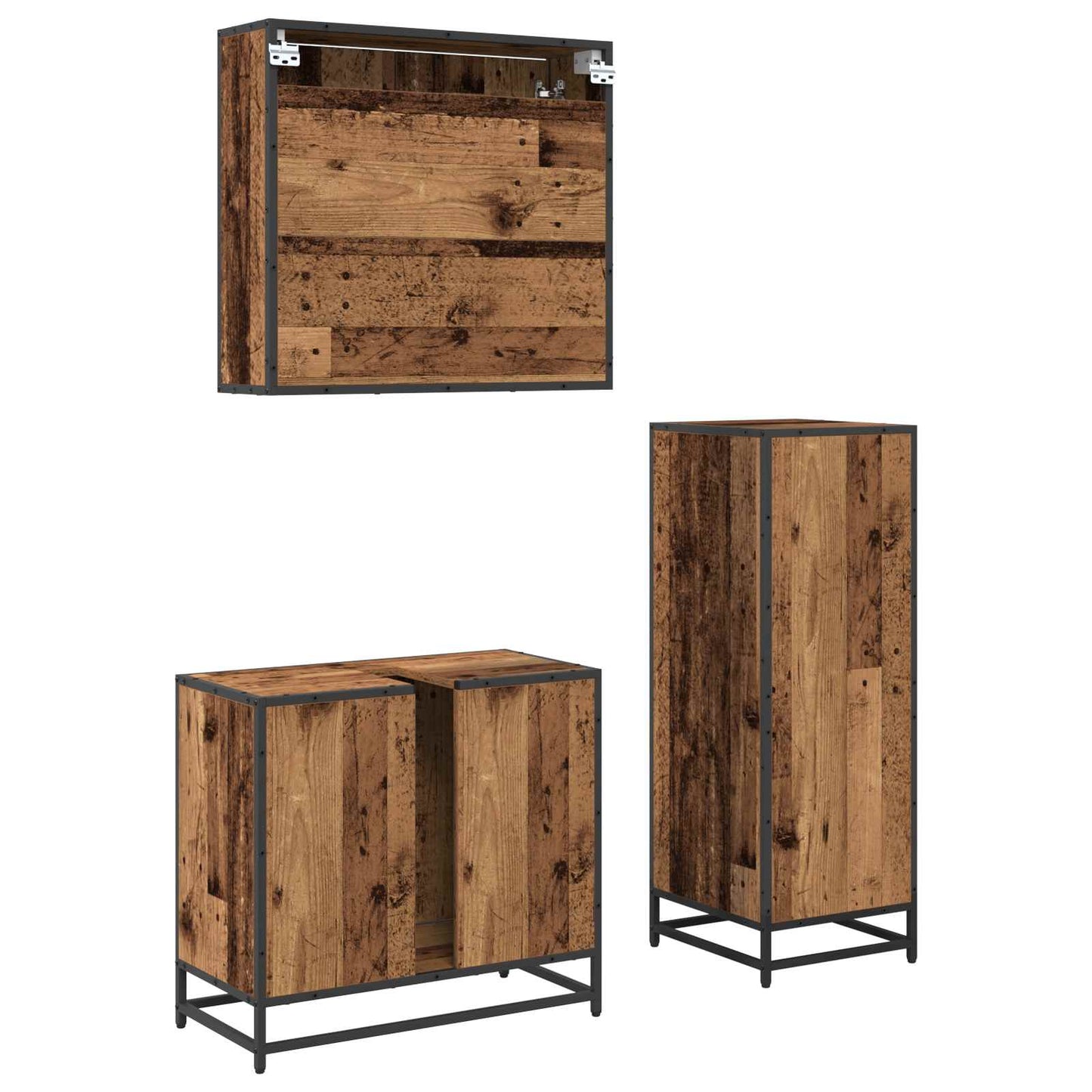 vidaXL Badezimmermöbel-Set mit Schubladen 3 pcs Altholz Holzwerkstoff
