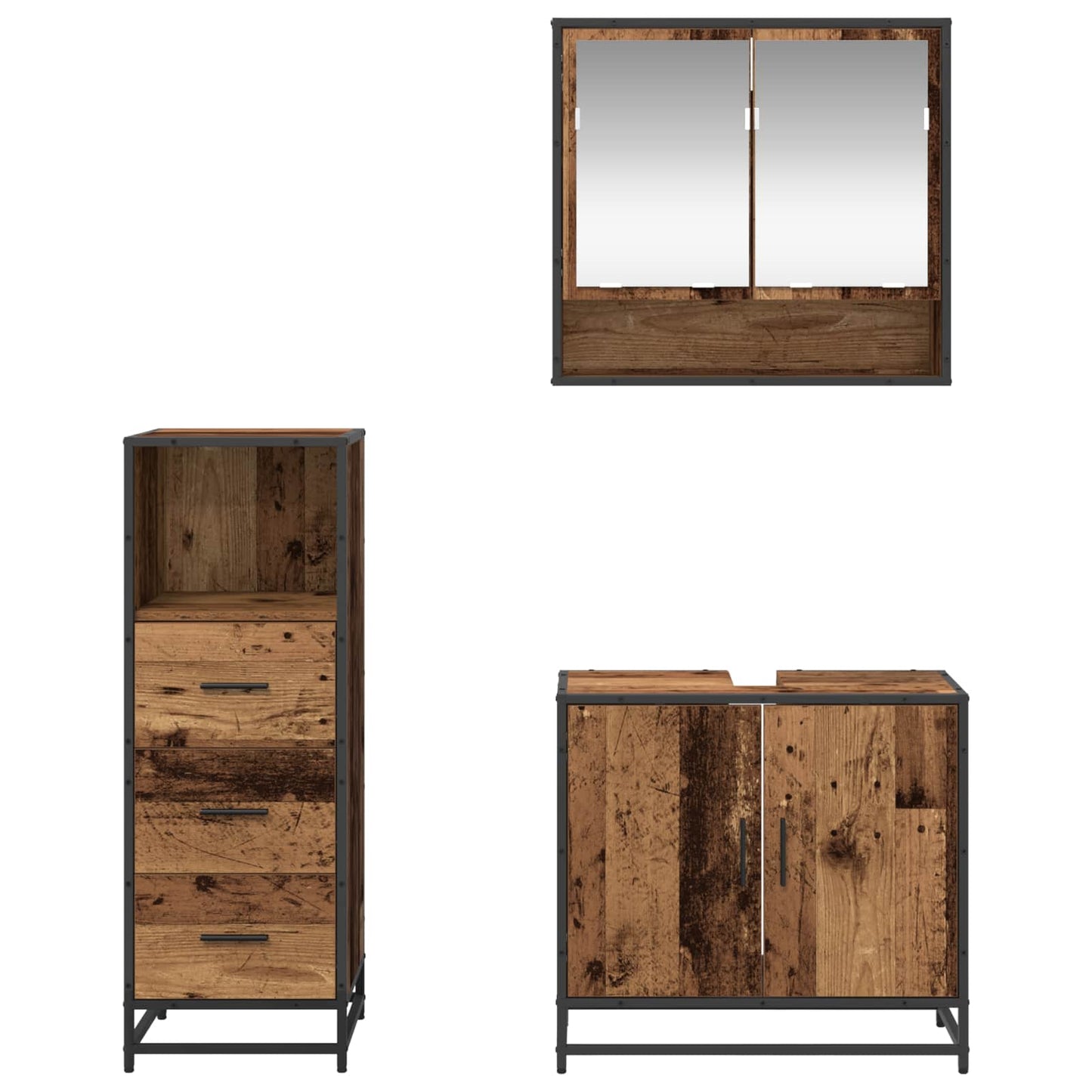 vidaXL Badezimmermöbel-Set mit Schubladen 3 pcs Altholz Holzwerkstoff