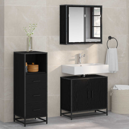 vidaXL Badezimmermöbel-Set 3 pcs Schwarz Eichen-Optik Holzwerkstoff