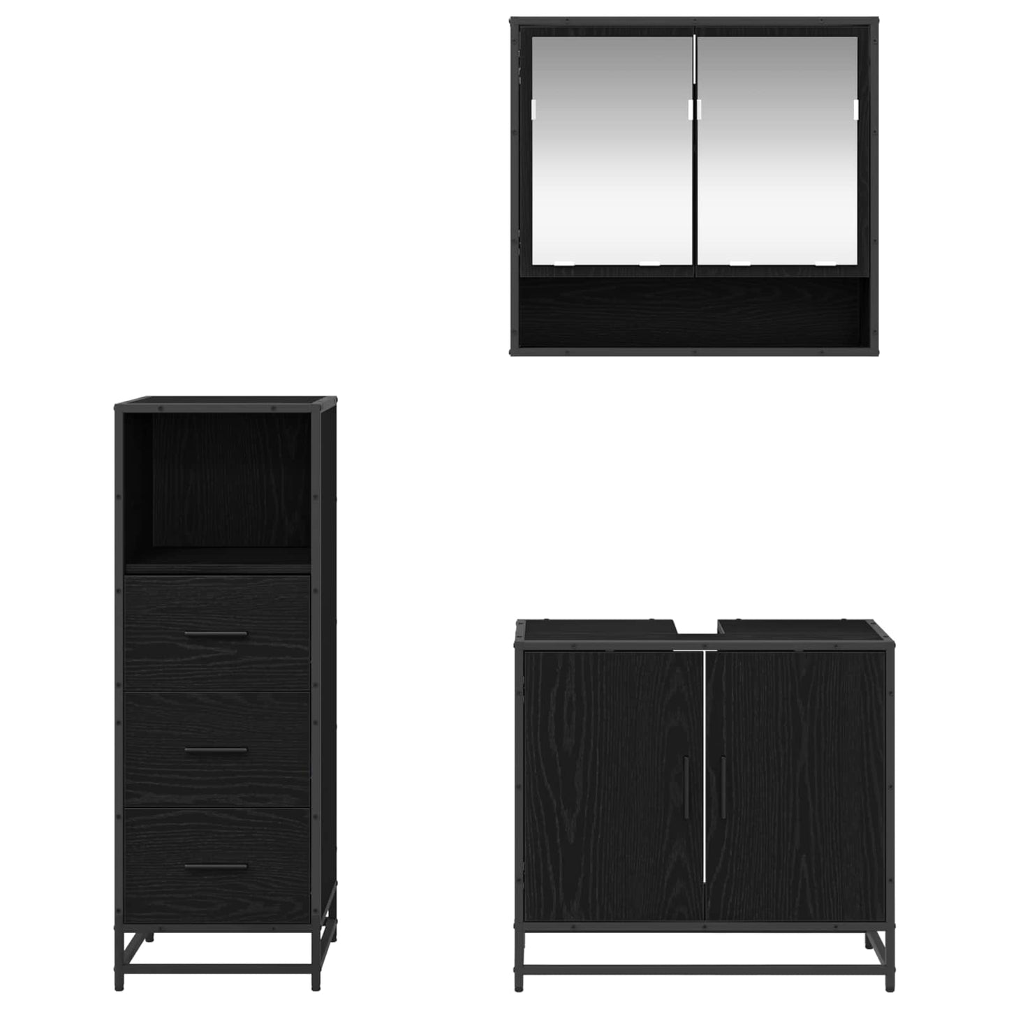 vidaXL Badezimmermöbel-Set 3 pcs Schwarz Eichen-Optik Holzwerkstoff
