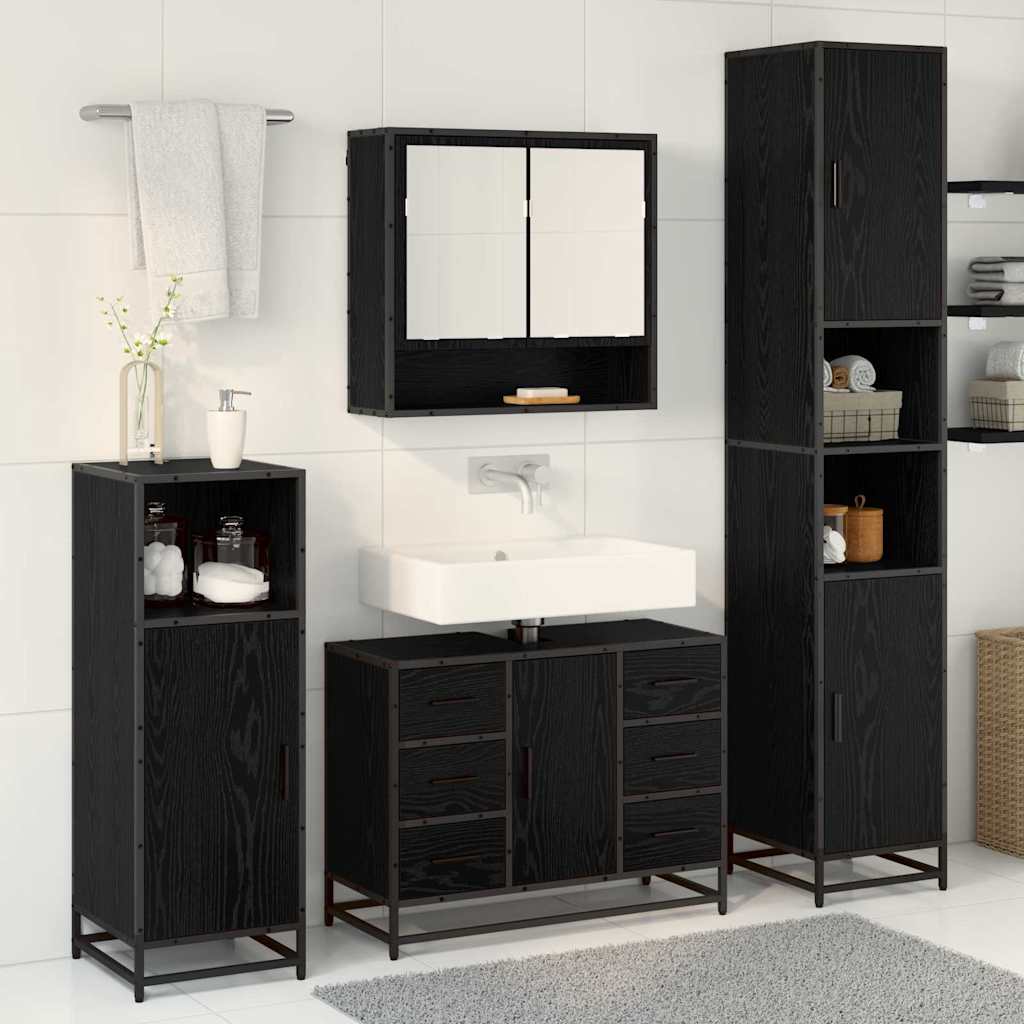 vidaXL Badezimmermöbel-Set 4 pcs Schwarz Eichen-Optik Holzwerkstoff