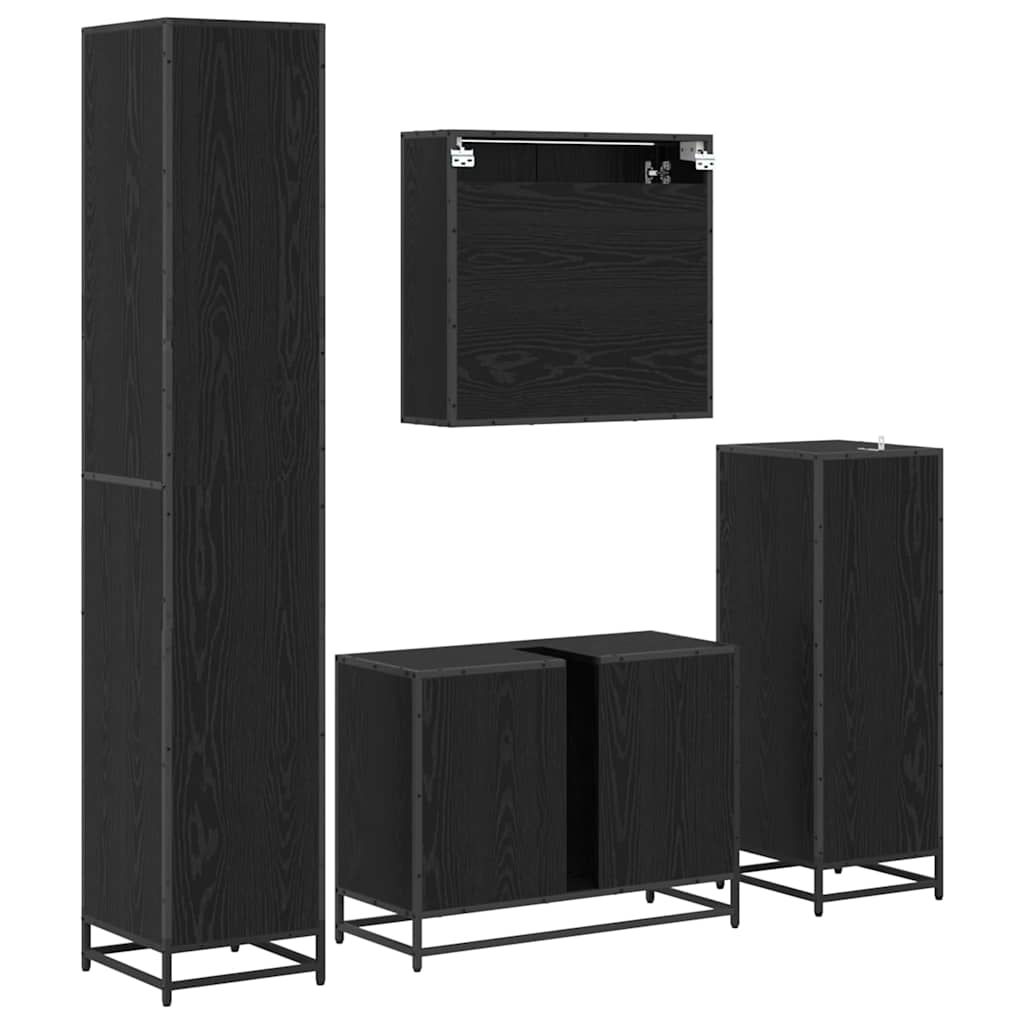 vidaXL Badezimmermöbel-Set 4 pcs Schwarz Eichen-Optik Holzwerkstoff