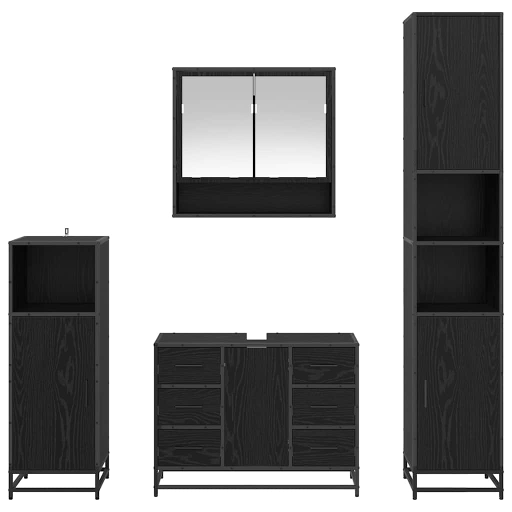 vidaXL Badezimmermöbel-Set 4 pcs Schwarz Eichen-Optik Holzwerkstoff