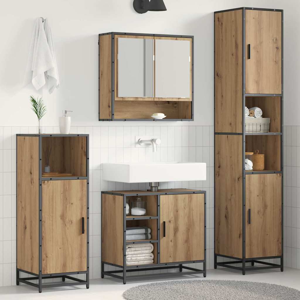 vidaXL Badezimmermöbel-Set mit Regal 3 pcs Artisan-Eiche Holzwerkstoff