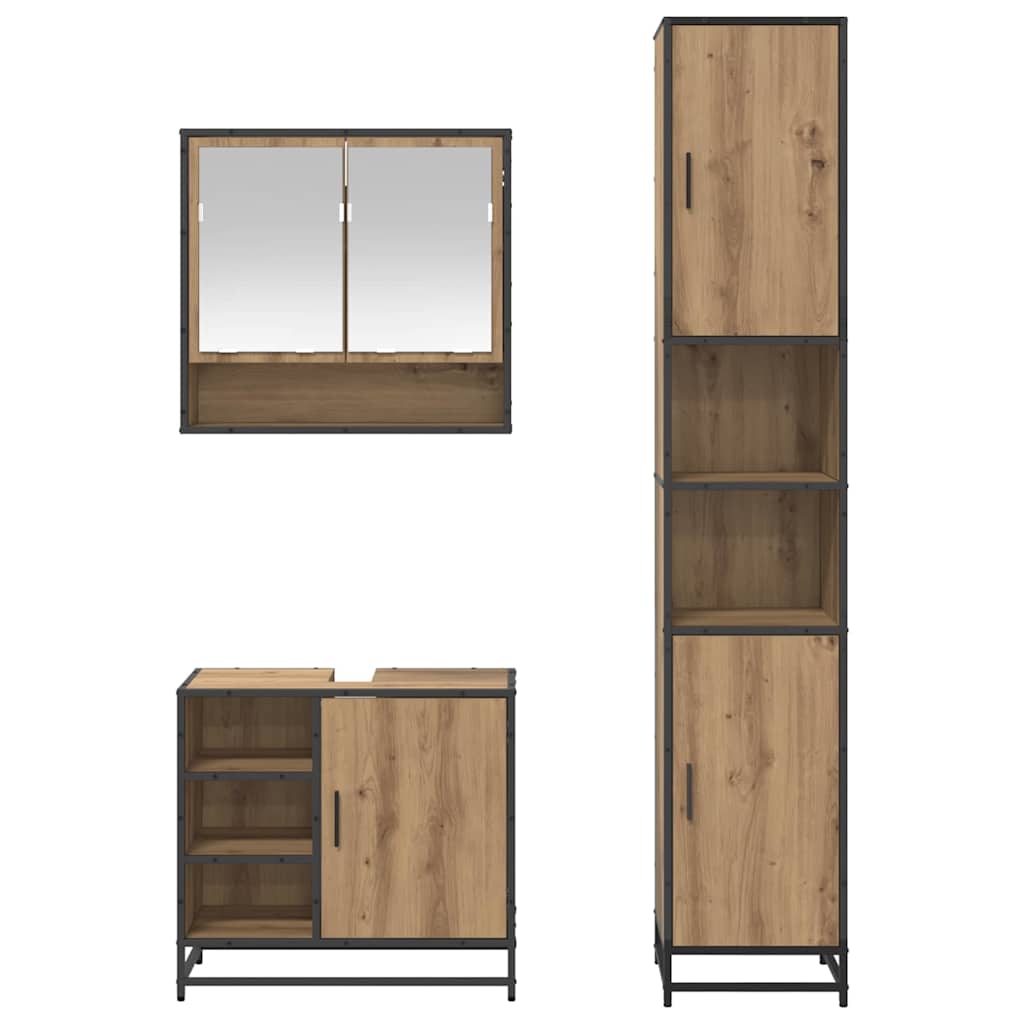 vidaXL Badezimmermöbel-Set mit Regal 3 pcs Artisan-Eiche Holzwerkstoff