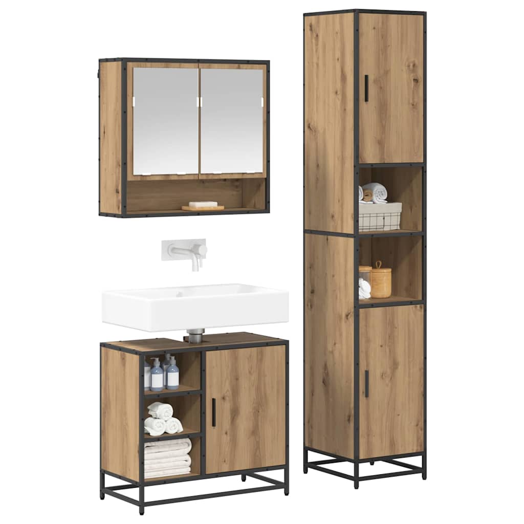 vidaXL Badezimmermöbel-Set mit Regal 3 pcs Artisan-Eiche Holzwerkstoff