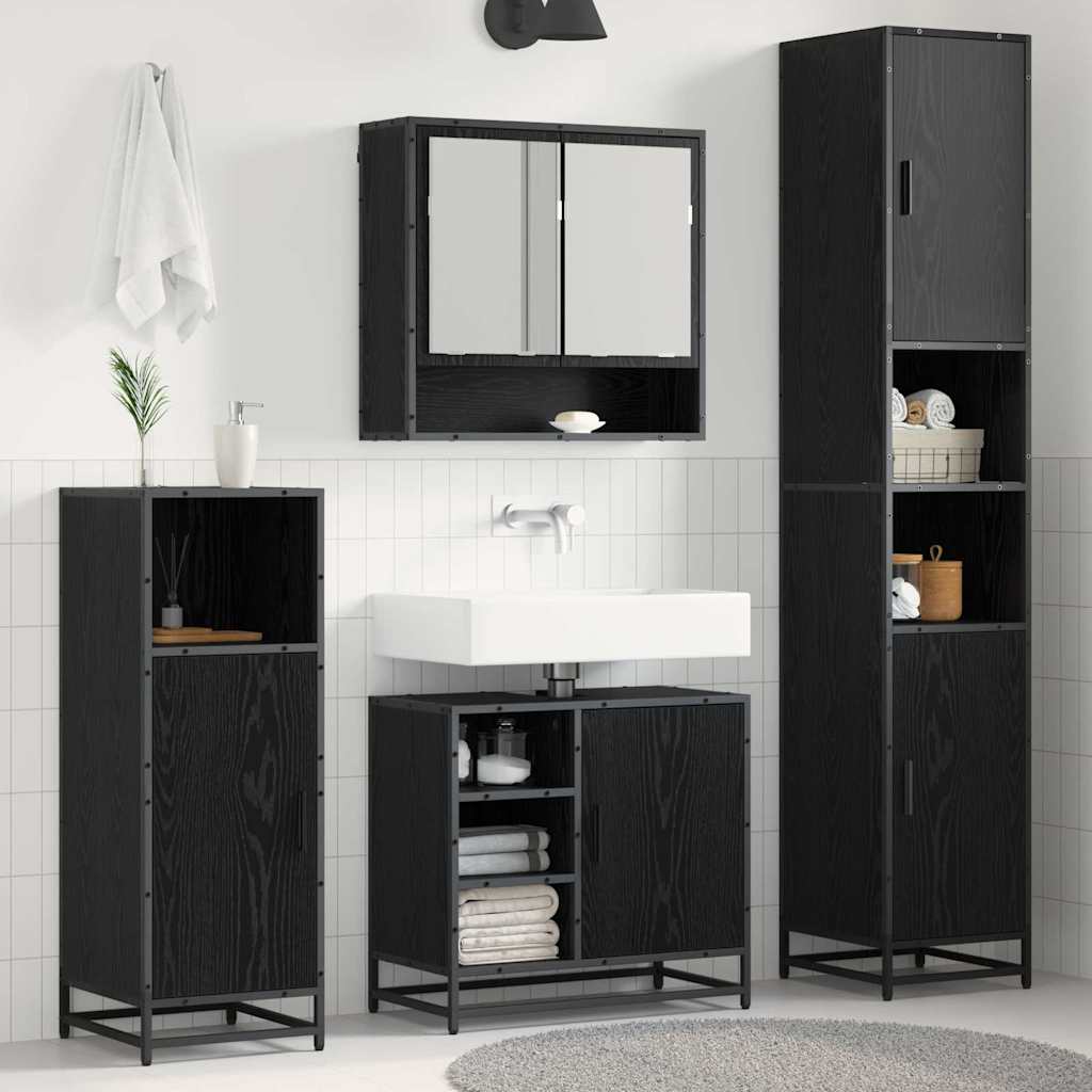 vidaXL Badezimmermöbel-Set 3 pcs Schwarz Eichen-Optik Holzwerkstoff