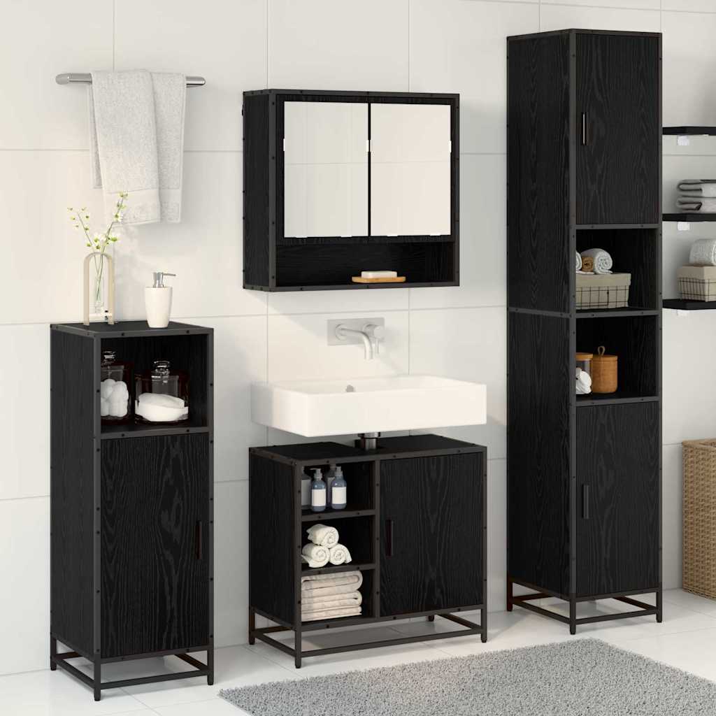 vidaXL Badezimmermöbel-Set 3 pcs Schwarz Eichen-Optik Holzwerkstoff