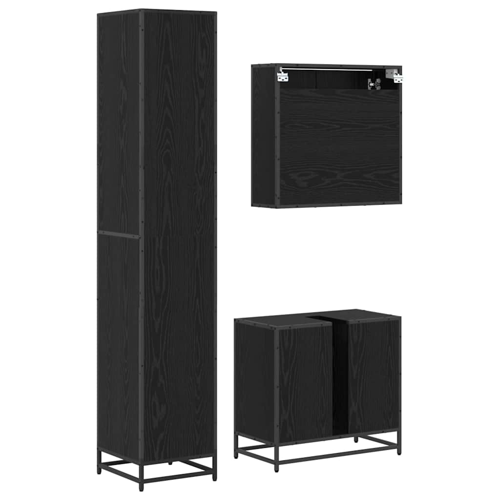 vidaXL Badezimmermöbel-Set 3 pcs Schwarz Eichen-Optik Holzwerkstoff