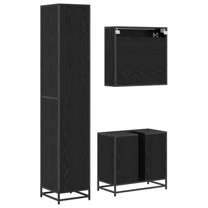 vidaXL Badezimmermöbel-Set 3 pcs Schwarz Eichen-Optik Holzwerkstoff