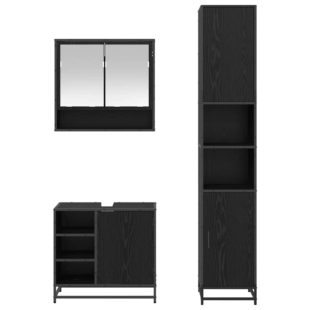 vidaXL Badezimmermöbel-Set 3 pcs Schwarz Eichen-Optik Holzwerkstoff