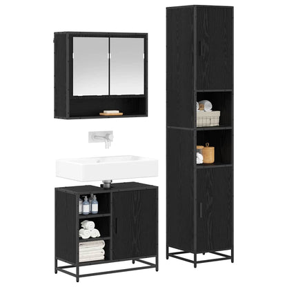 vidaXL Badezimmermöbel-Set 3 pcs Schwarz Eichen-Optik Holzwerkstoff