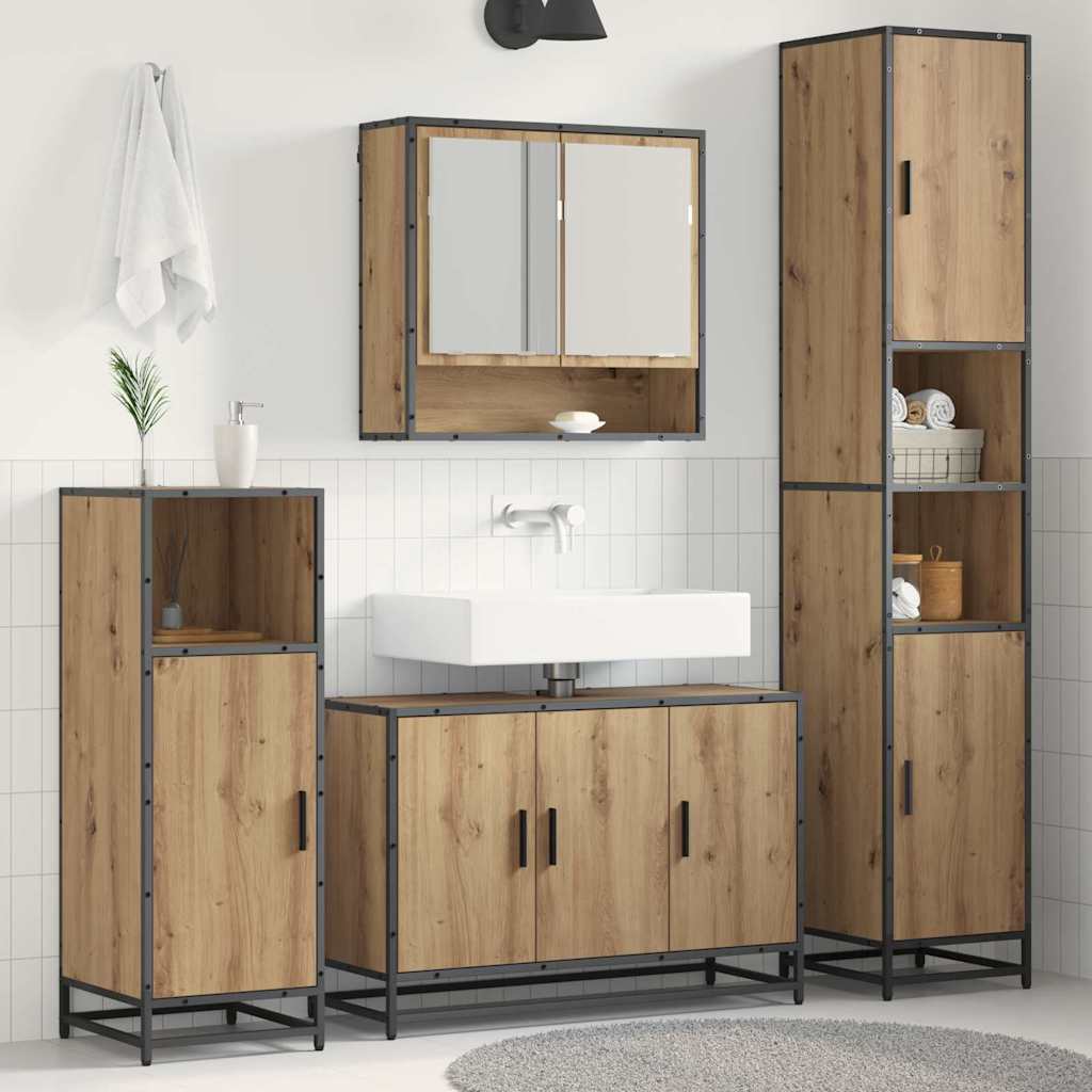 vidaXL Badezimmermöbel-Set mit Regal 4 pcs Artisan-Eiche Holzwerkstoff