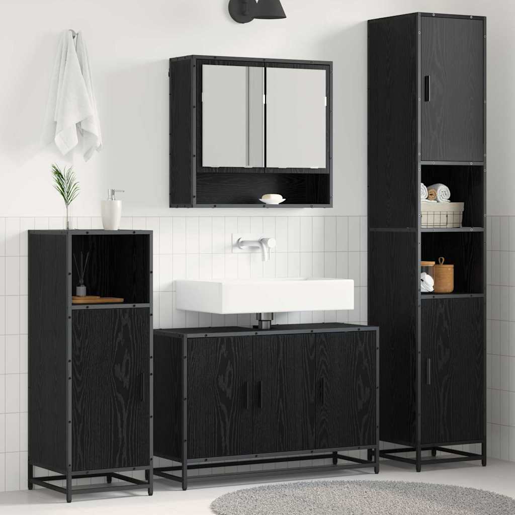 vidaXL Badezimmermöbel-Set 4 pcs Schwarz Eichen-Optik Holzwerkstoff