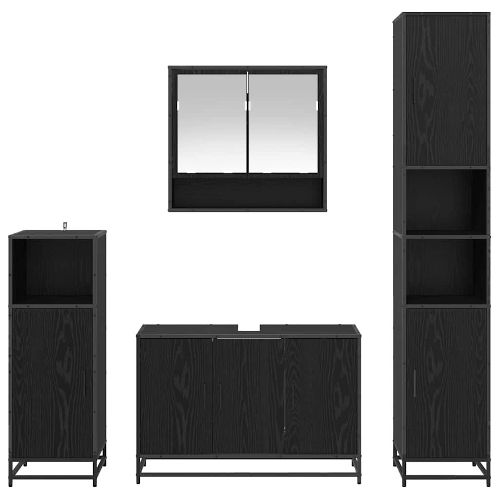 vidaXL Badezimmermöbel-Set 4 pcs Schwarz Eichen-Optik Holzwerkstoff