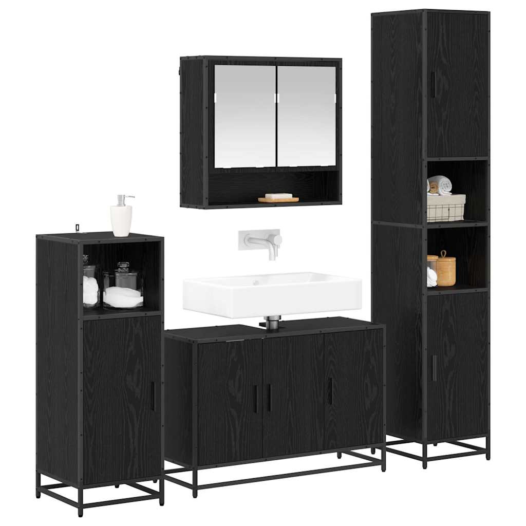 vidaXL Badezimmermöbel-Set 4 pcs Schwarz Eichen-Optik Holzwerkstoff