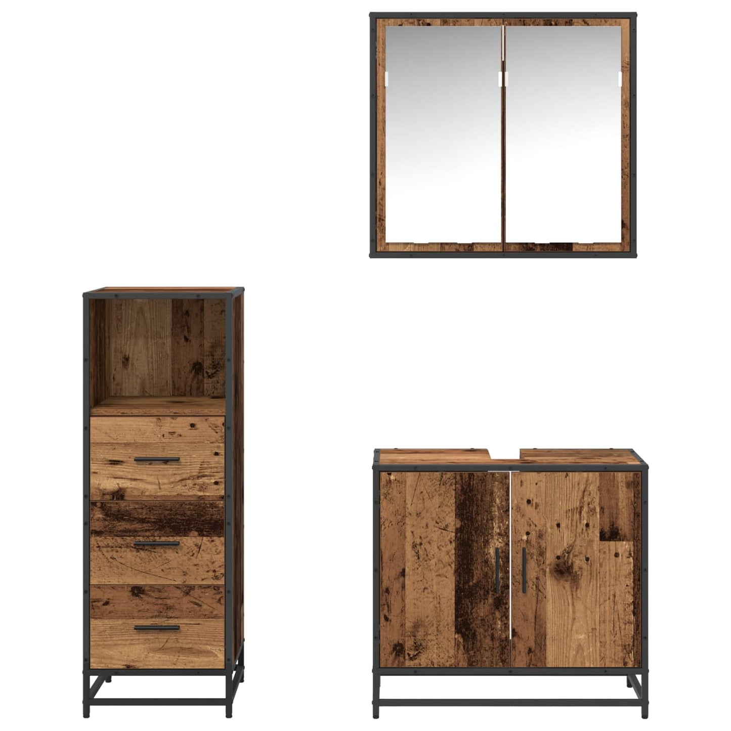 vidaXL Badezimmermöbel-Set mit Schubladen 3 pcs Altholz Holzwerkstoff