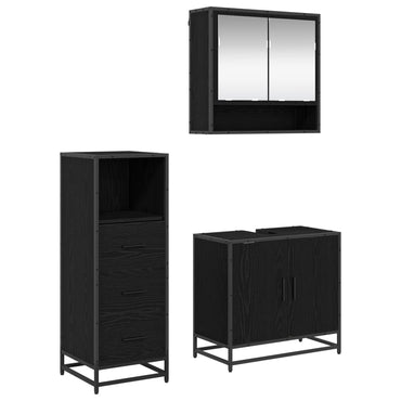 vidaXL Badezimmermöbel-Set 3 pcs Schwarz Eichen-Optik Holzwerkstoff