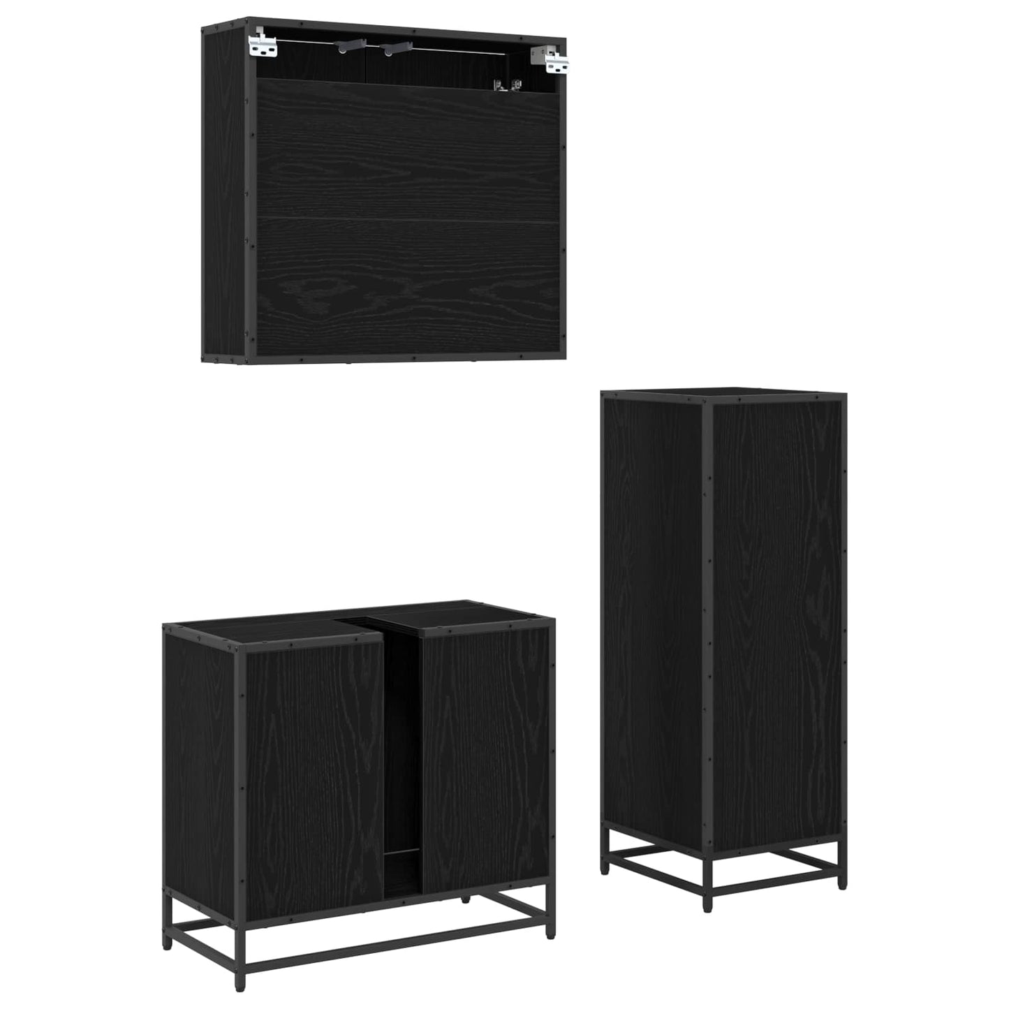 vidaXL Badezimmermöbel-Set 3 pcs Schwarz Eichen-Optik Holzwerkstoff