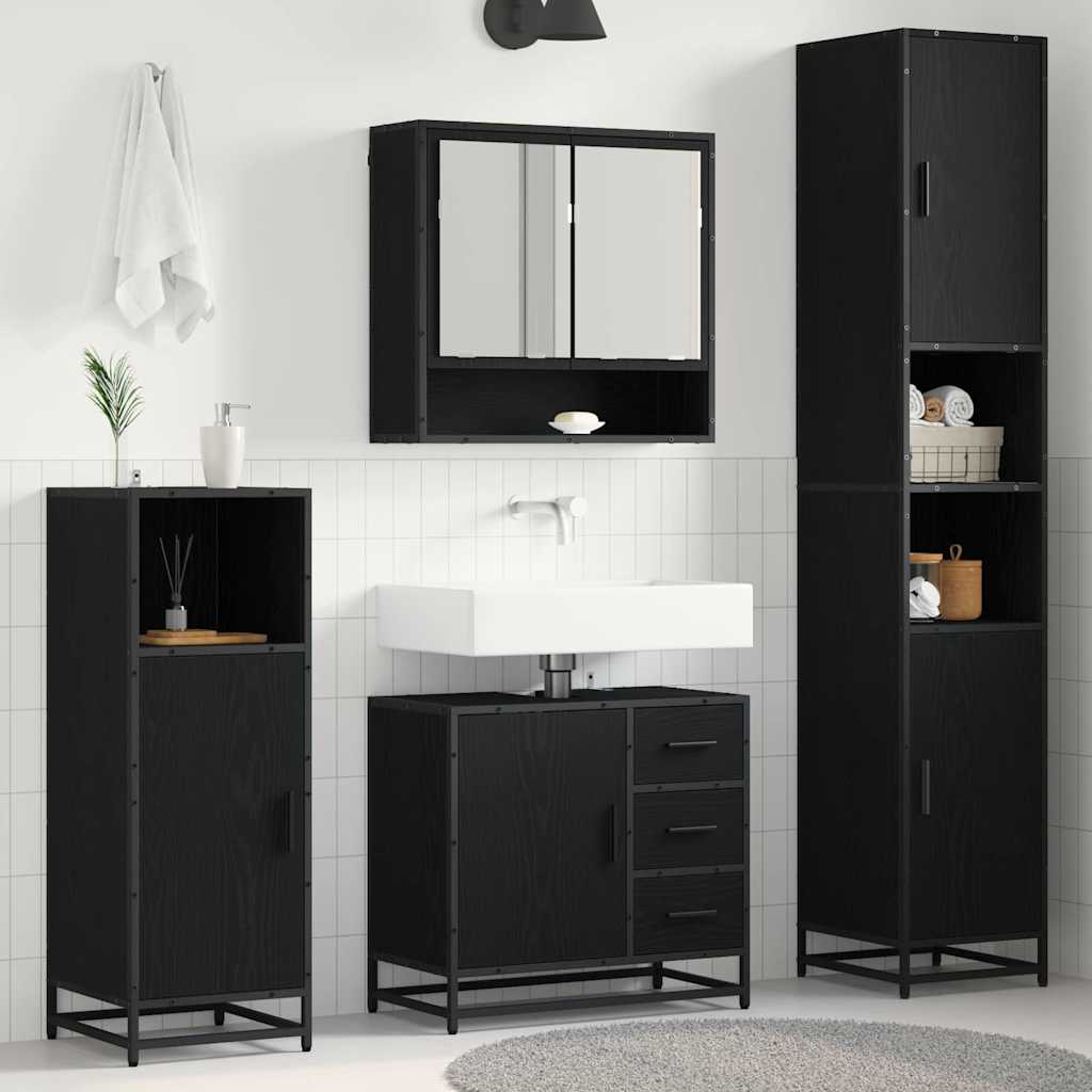 vidaXL Badezimmermöbel-Set 4 pcs Schwarz Eichen-Optik Holzwerkstoff