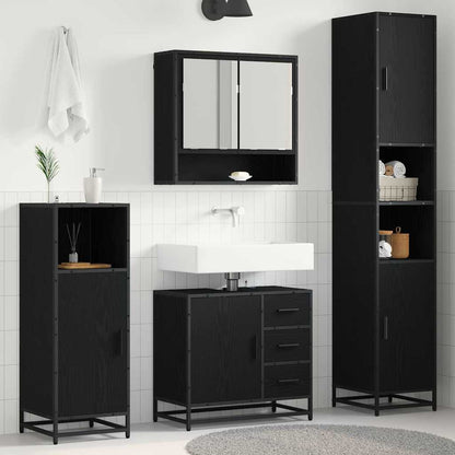 vidaXL Badezimmermöbel-Set 4 pcs Schwarz Eichen-Optik Holzwerkstoff