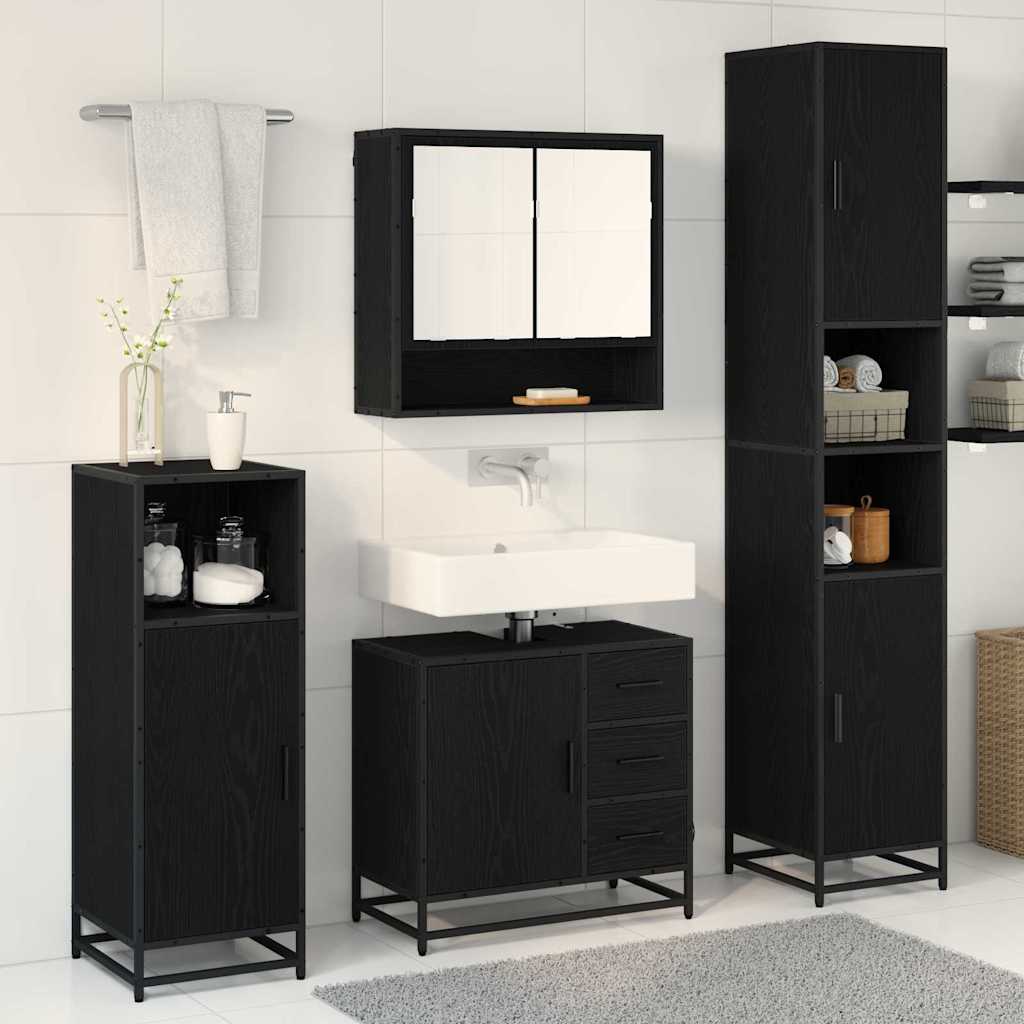 vidaXL Badezimmermöbel-Set 4 pcs Schwarz Eichen-Optik Holzwerkstoff