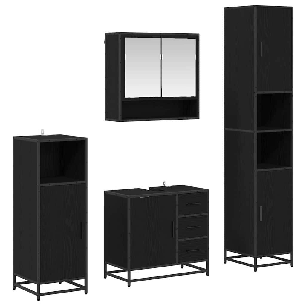 vidaXL Badezimmermöbel-Set 4 pcs Schwarz Eichen-Optik Holzwerkstoff