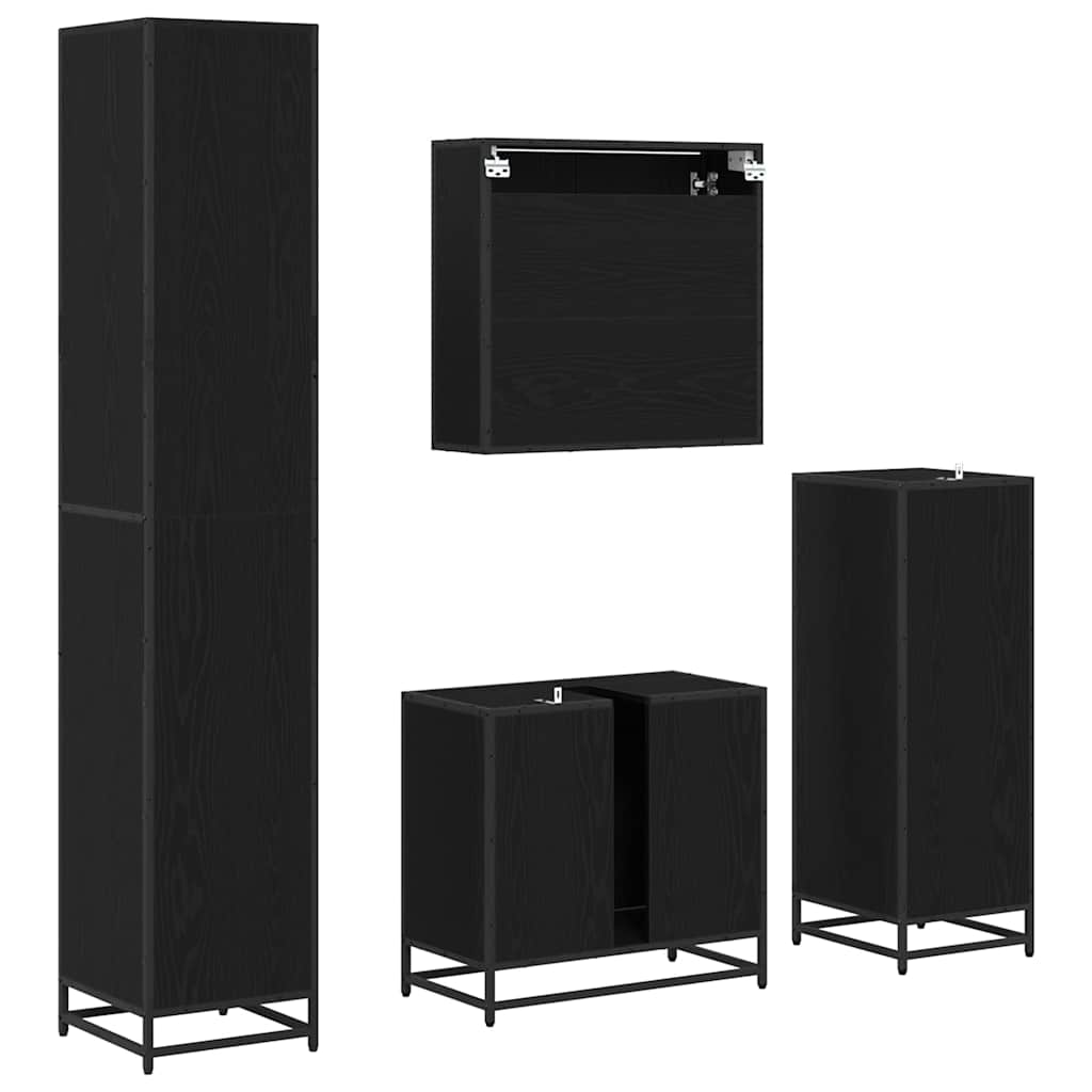 vidaXL Badezimmermöbel-Set 4 pcs Schwarz Eichen-Optik Holzwerkstoff