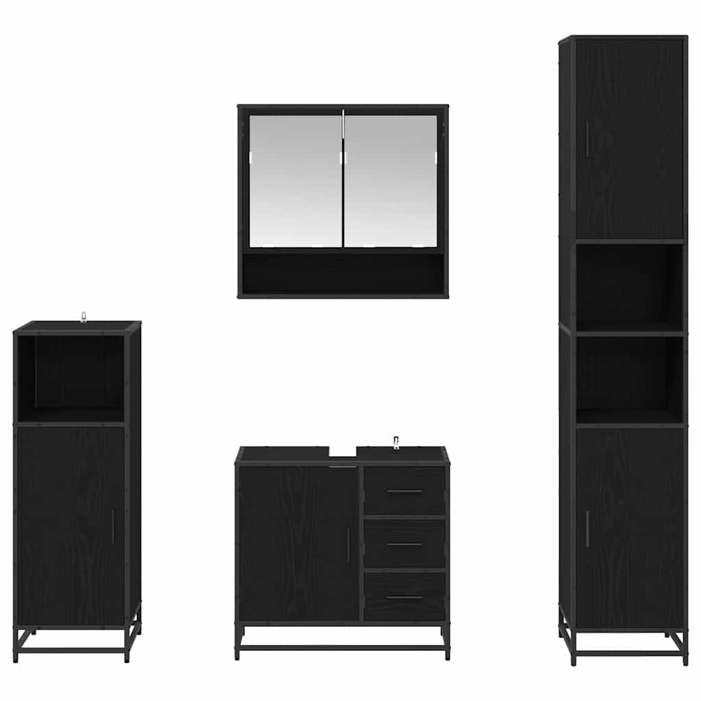 vidaXL Badezimmermöbel-Set 4 pcs Schwarz Eichen-Optik Holzwerkstoff