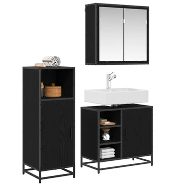 vidaXL Badezimmermöbel-Set 3 pcs Schwarz Eichen-Optik Holzwerkstoff