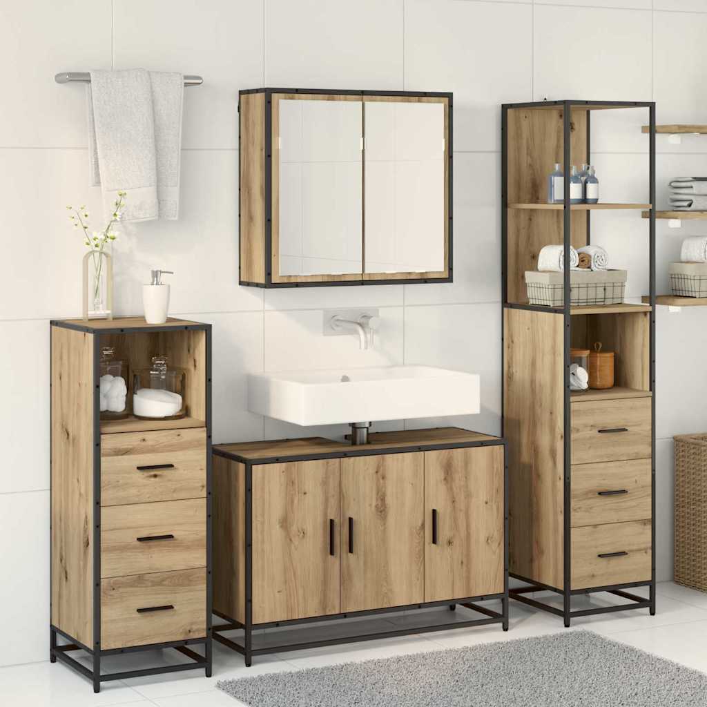 vidaXL Badezimmermöbel-Set mit Regal 3 pcs Artisan-Eiche Holzwerkstoff