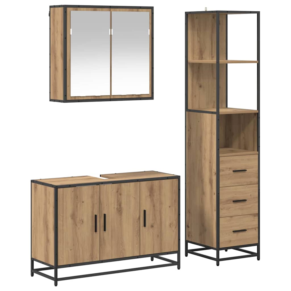 vidaXL Badezimmermöbel-Set mit Regal 3 pcs Artisan-Eiche Holzwerkstoff