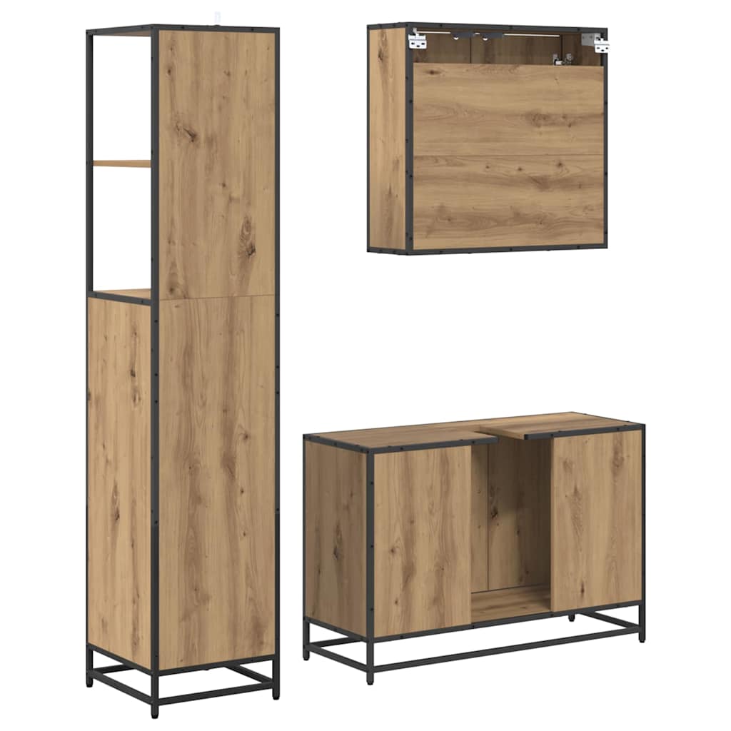vidaXL Badezimmermöbel-Set mit Regal 3 pcs Artisan-Eiche Holzwerkstoff