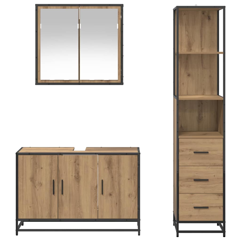 vidaXL Badezimmermöbel-Set mit Regal 3 pcs Artisan-Eiche Holzwerkstoff