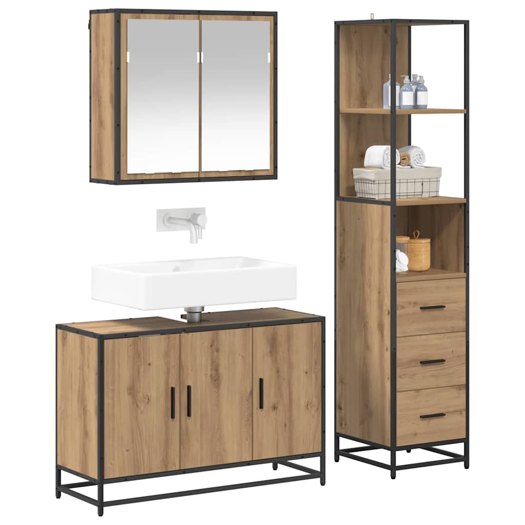 vidaXL Badezimmermöbel-Set mit Regal 3 pcs Artisan-Eiche Holzwerkstoff