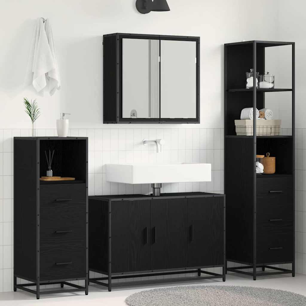 vidaXL Badezimmermöbel-Set 3 pcs Schwarz Eichen-Optik Holzwerkstoff