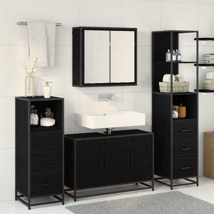 vidaXL Badezimmermöbel-Set 3 pcs Schwarz Eichen-Optik Holzwerkstoff