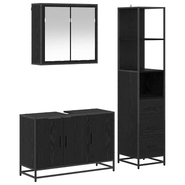 vidaXL Badezimmermöbel-Set 3 pcs Schwarz Eichen-Optik Holzwerkstoff