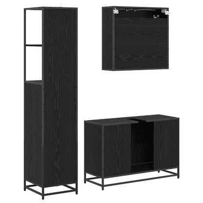 vidaXL Badezimmermöbel-Set 3 pcs Schwarz Eichen-Optik Holzwerkstoff