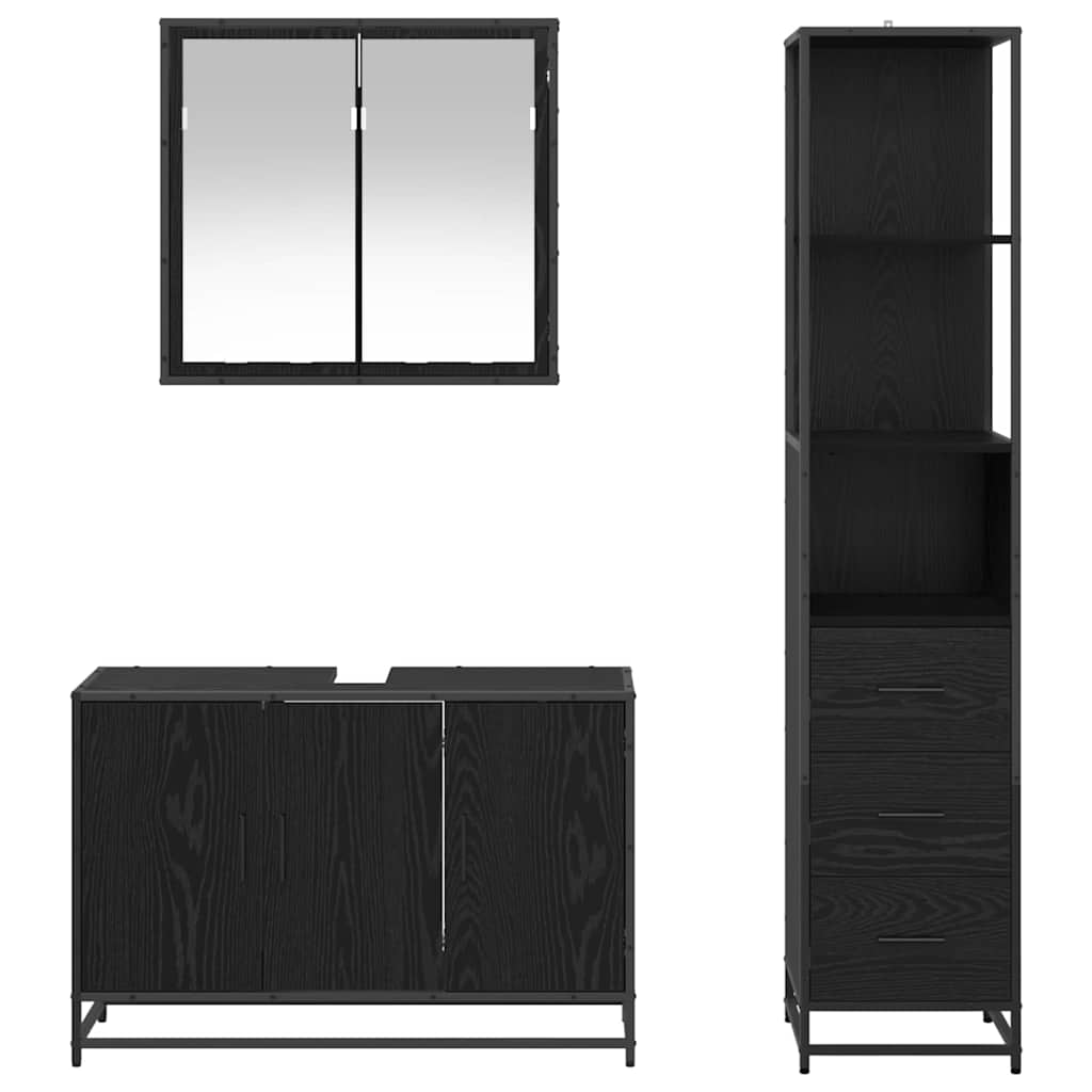 vidaXL Badezimmermöbel-Set 3 pcs Schwarz Eichen-Optik Holzwerkstoff