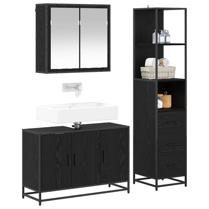 vidaXL Badezimmermöbel-Set 3 pcs Schwarz Eichen-Optik Holzwerkstoff