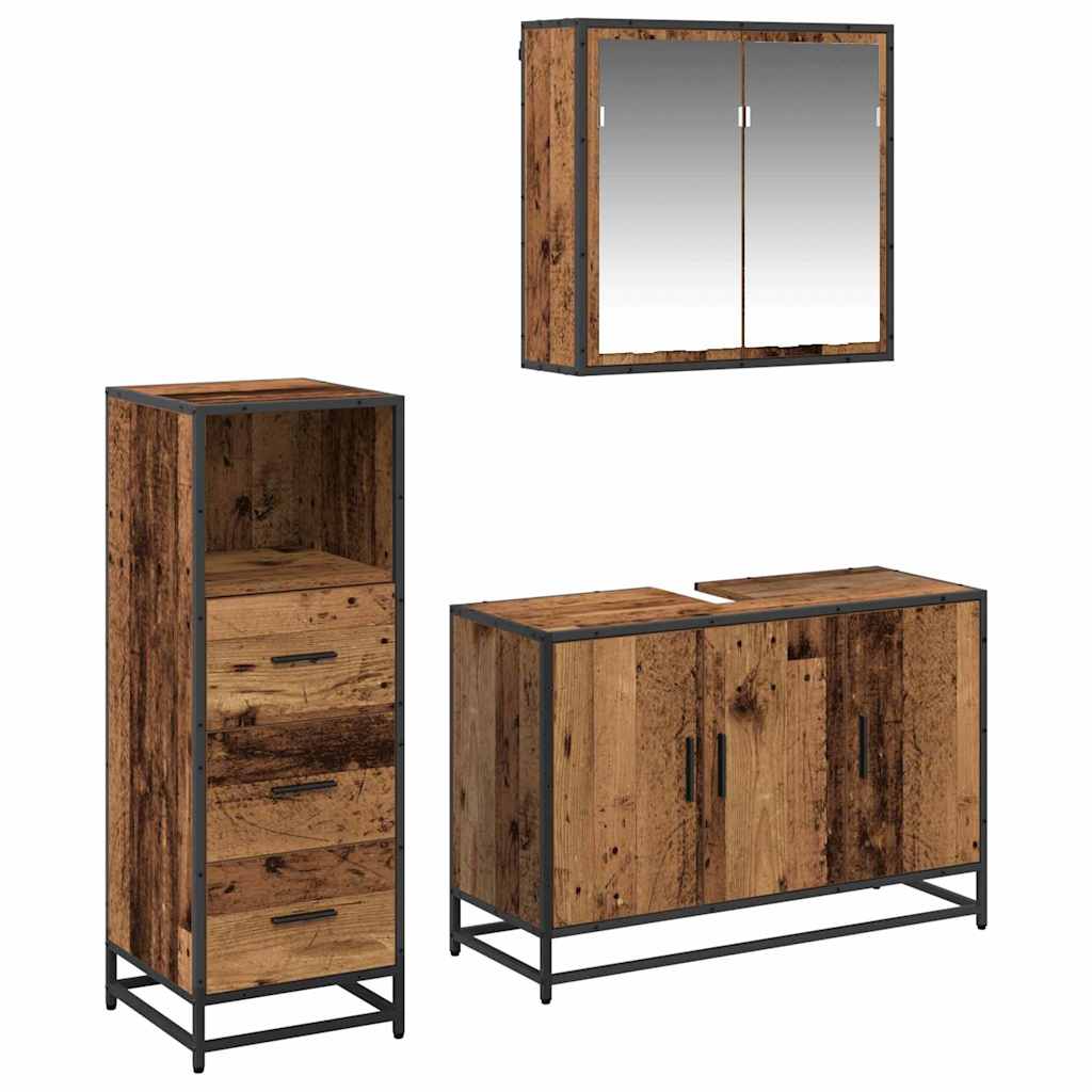 vidaXL Badezimmermöbel-Set mit Schubladen 3 pcs Altholz Holzwerkstoff