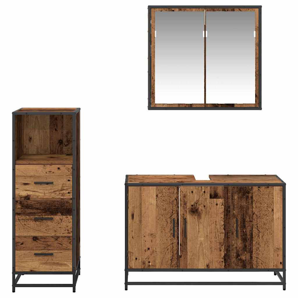 vidaXL Badezimmermöbel-Set mit Schubladen 3 pcs Altholz Holzwerkstoff