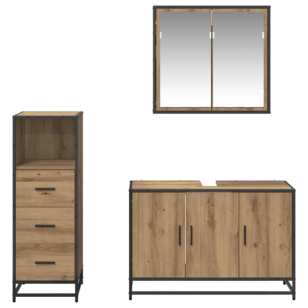 vidaXL Badezimmermöbel-Set mit Regal 3 pcs Artisan-Eiche Holzwerkstoff