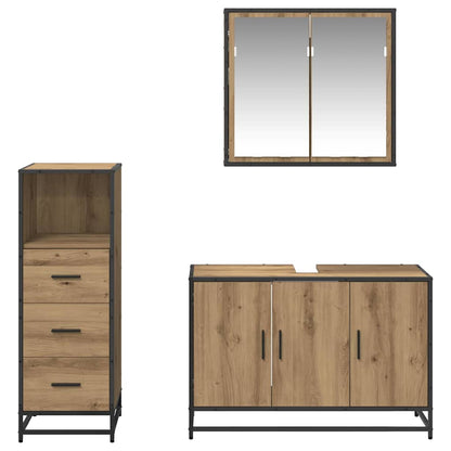 vidaXL Badezimmermöbel-Set mit Regal 3 pcs Artisan-Eiche Holzwerkstoff