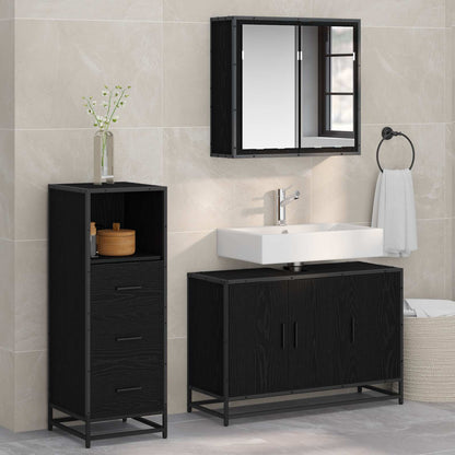 vidaXL Badezimmermöbel-Set 3 pcs Schwarz Eichen-Optik Holzwerkstoff
