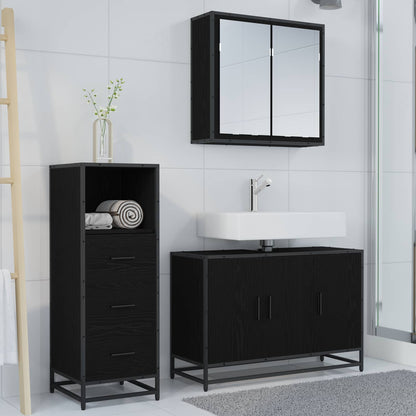 vidaXL Badezimmermöbel-Set 3 pcs Schwarz Eichen-Optik Holzwerkstoff