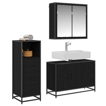 vidaXL Badezimmermöbel-Set 3 pcs Schwarz Eichen-Optik Holzwerkstoff