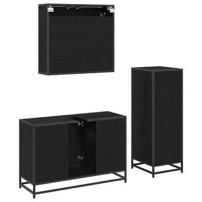 vidaXL Badezimmermöbel-Set 3 pcs Schwarz Eichen-Optik Holzwerkstoff